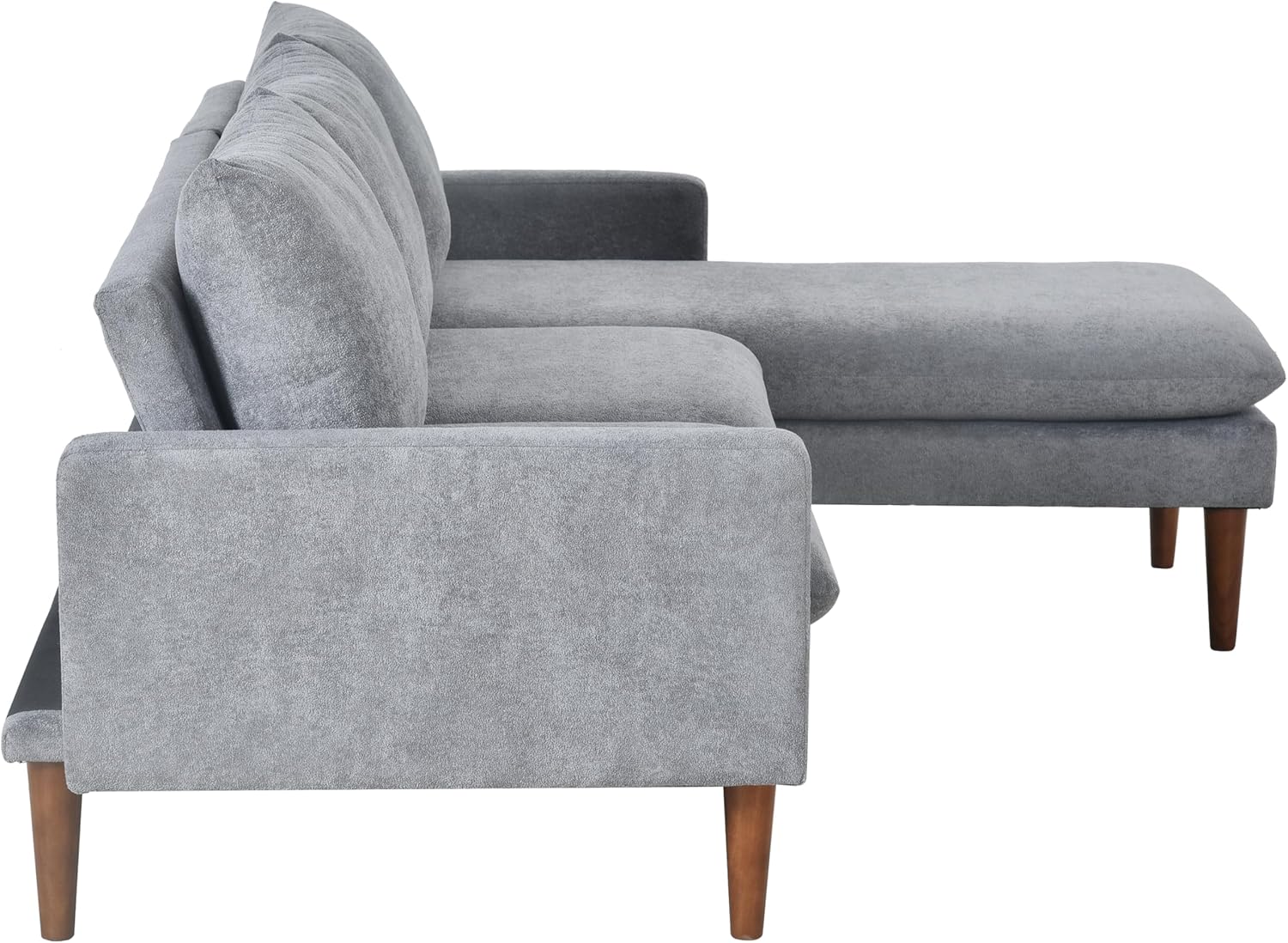 Upholstered Sectional Sofa for Home Apartment Dorm, Bonus Room Compact Spaces w/Chaise Lounge, 3-Seat, L-Shape Design - Grey