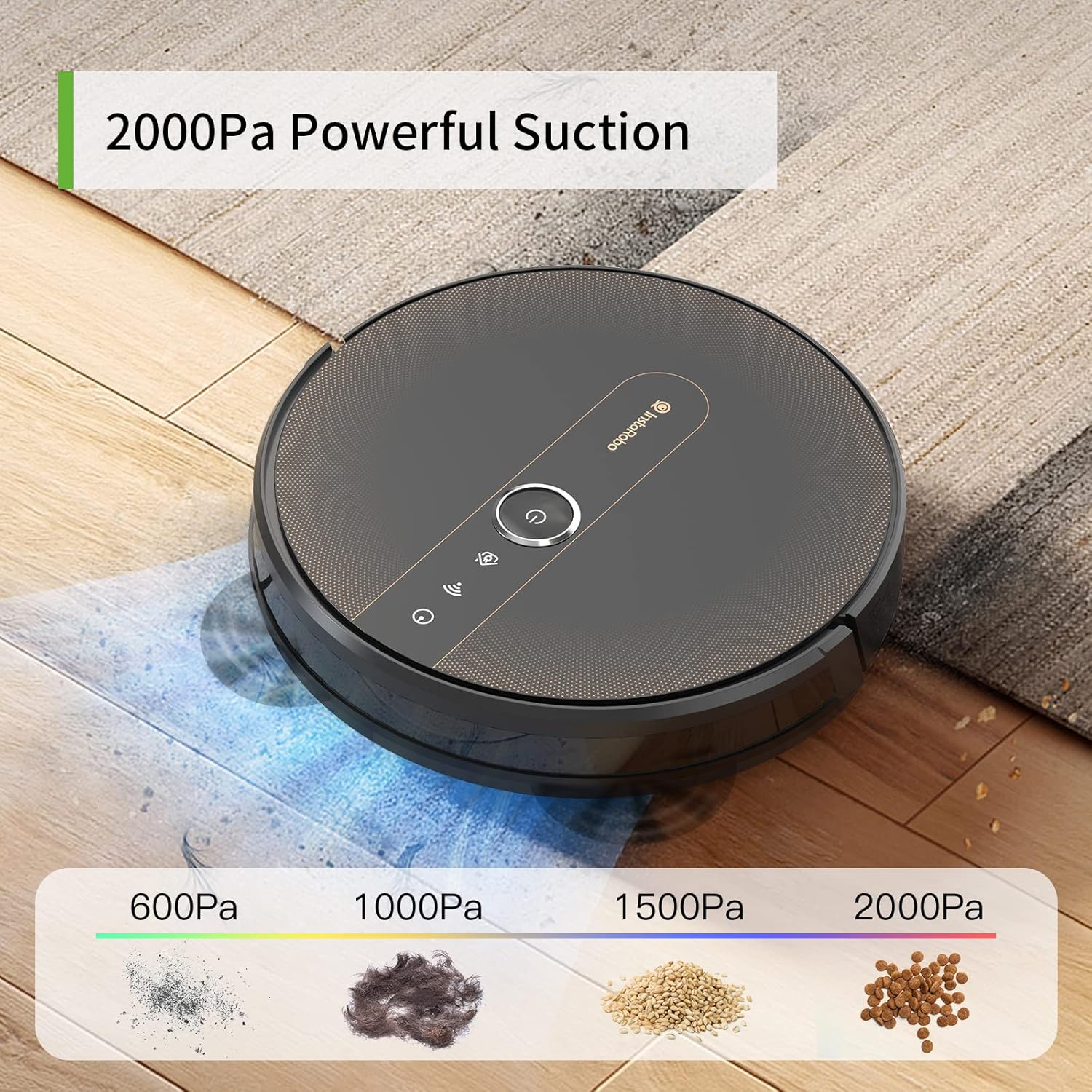 Robot Vacuum and Mop, Robot Vacuum for Pet Hair, Hard Floor and Carpet, Works with Alexa, InstaRobo X1 Robot Vcuum Cleaner, Voice/App Control, 2000Pa
