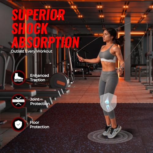 SUPERJARE 0.56'' Thick 24 Pcs 96 Sq Ft Rubber Top Exercise Equipment Mats, High Density EVA Foam Mats with Rubber Top