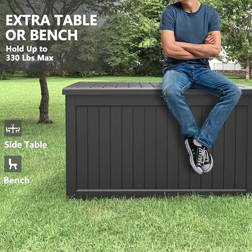 KAMABOKO Outdoor Storage Box, 150 Gallon Large Outdoor Resin Deck Box, Storage Waterproof Boxes Lockable Lid for Garden Tools, Pool Supplies