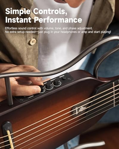 Donner HUSH I Guitar For Travel - Portable Ultra-Light and Quiet Performance Headless Acoustic-Electric Guitar, Mahogany Body with Removable Frames