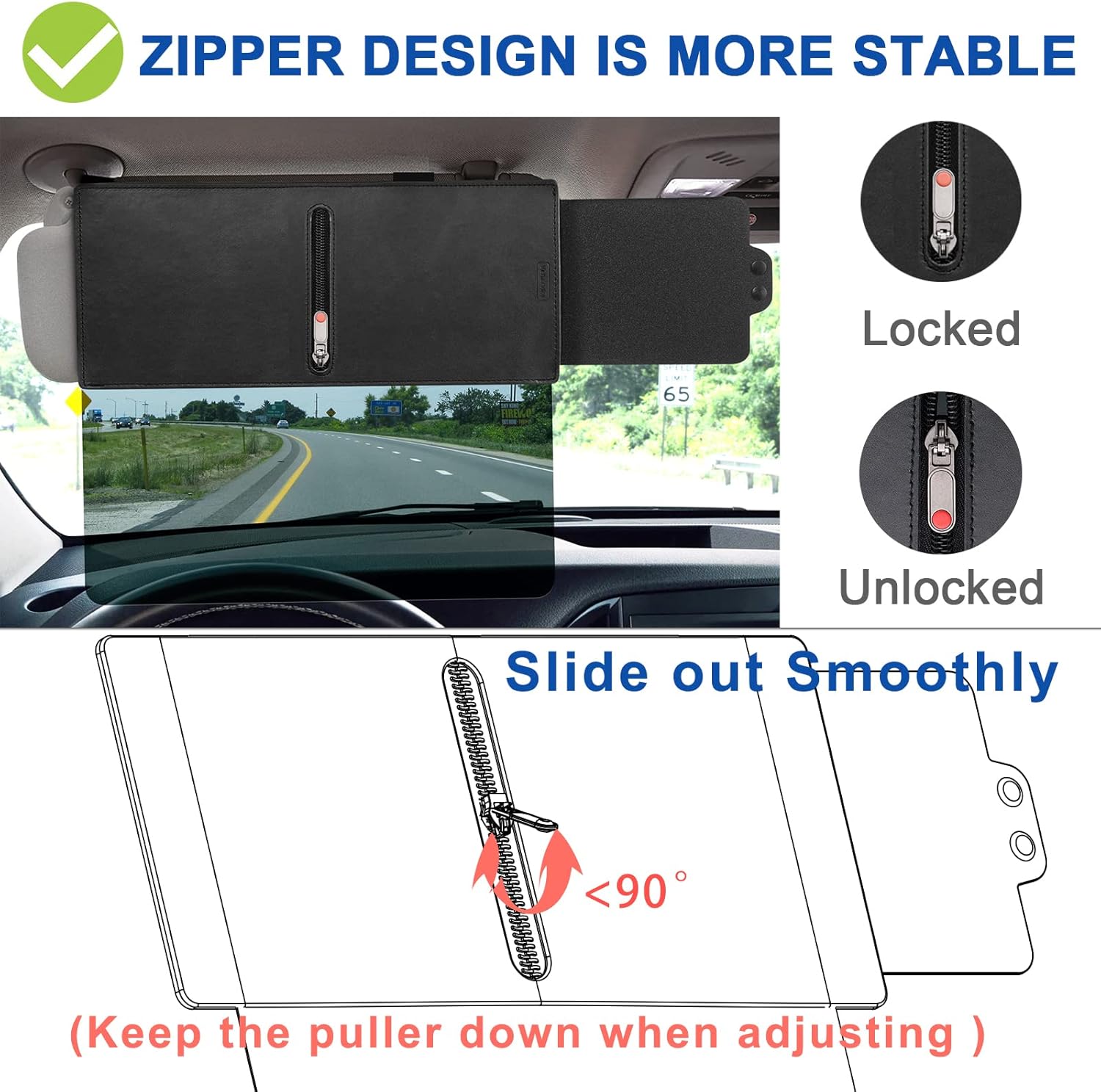 Veharvim 2 Pack Polarized Sun Visor for Car with Zipper Slider, Upgraded UV400 Car Sun Visor Extension with PC Lens and Side Sunshade