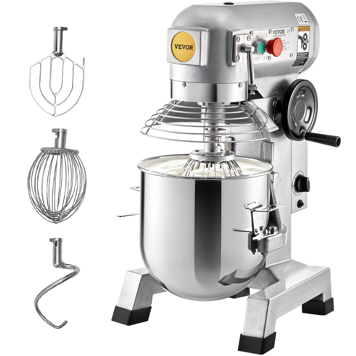 VEVOR Commercial Mixer, Commercial Food Mixer 10Qt Stainless Steel Bowl, 450W Commercial Stand Mixer with 3 Speeds Adjustable