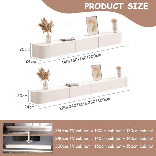Modern Wall Mounted Entertainment Center, Floating TV Cabinet with Door for Living Room, Space-Saving TV Unit with Storage(White,140cm)