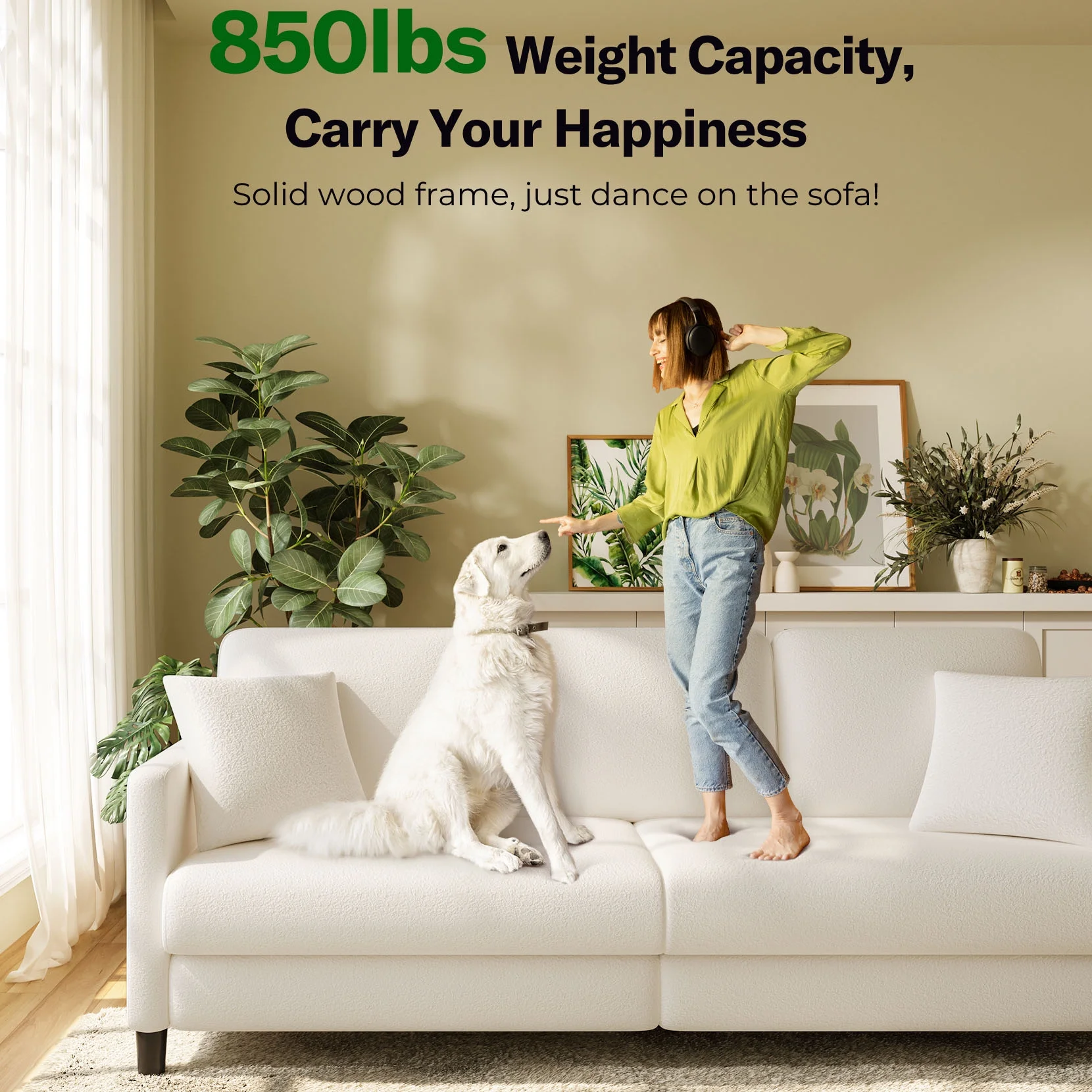 82.6" Velvet Sofa,3 Seater Upholstered Sofa with Extra Deep Seats,Soft Comfy Couch for living Room,2 Pillows,Off-White