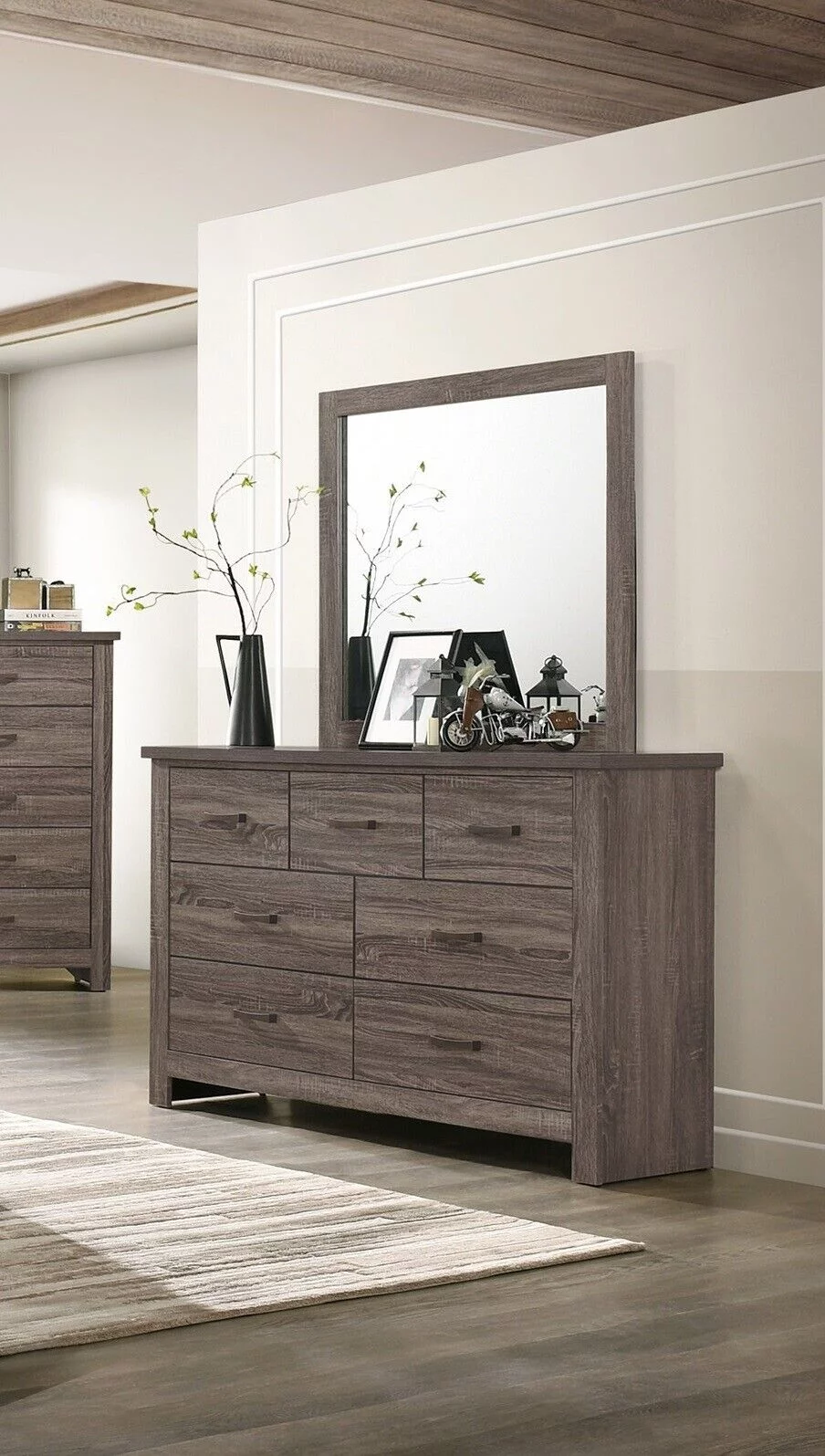 Transitional Elegant Wooden 4pc Bedroom Set Eastern King Size Bed w Drawers Dresser Mirror Nightstand Bedroom Furniture