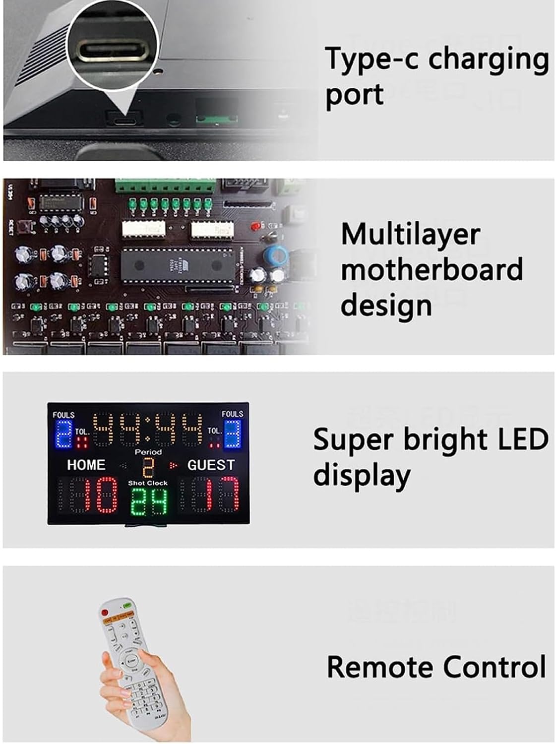Portable Tabletop Scoreboard, 15 Digits LED Basketball Scoreboard with Bracket/Remote Control/Remote Control Distance Can Reach Up to 30M