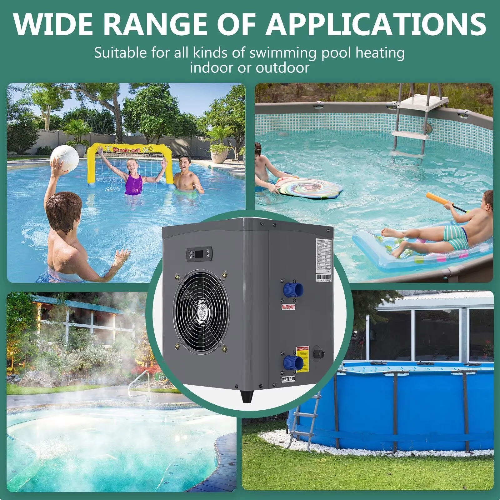 Zikebtuy Swimming Pool Heat Pump, Pool Heater for Above Ground Pools, Swimming Pool Electric Water Heater Pumps, 14945 BTU/hr, Up to 4000 gallons