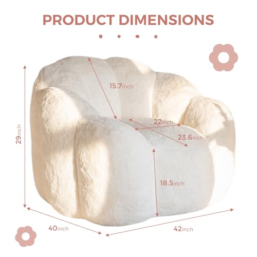 MAXYOYO Bean Bag Chair for Adults, Floral Shaped Bean Bag Sofa, Ultra Soft Faux Fur Floor Sofa, Large Reading Chair for Living Room Bedroom, Beige