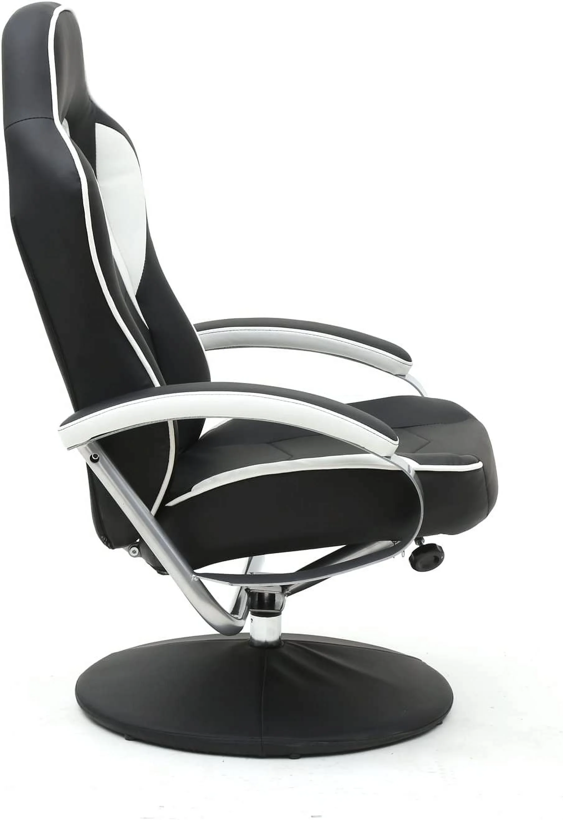 Black PU Racing Recliner Chair Set 360 Degree Swivel With Ottoman For Video Game Office Home Theater
