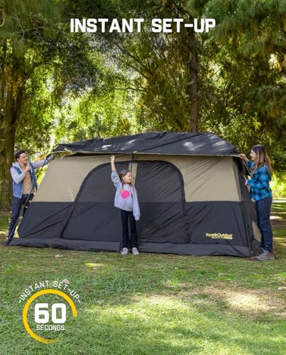 FanttikOutdoor Instant Cabin Tent 6/8/10/12 Person Camping Tent Setup in 60 Seconds with Rainfly & Windproof Portable with Carry Bag for Family
