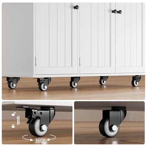 Ahomly Kitchen Island with Storage, Island Table for Kitchen with Drop Leaf, 5 Wheels, Interal Storage Rack, a Drawer, Spicy Rack and Towel Bar