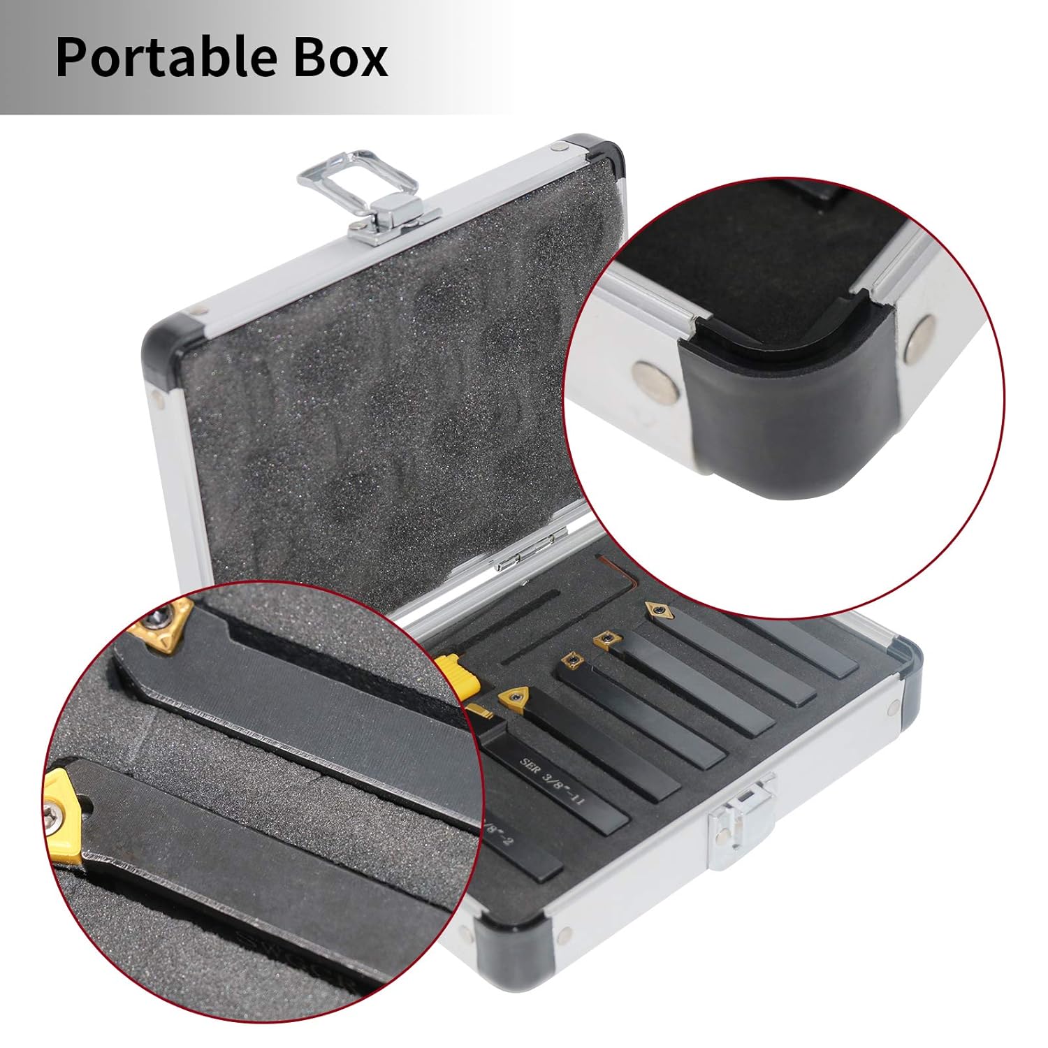 Indexable Lathe Turning Tool,1/2'' Shank 7 Pieces Carbide Turning Tool Set,Metal Lathe Tools Holder with Portable Case