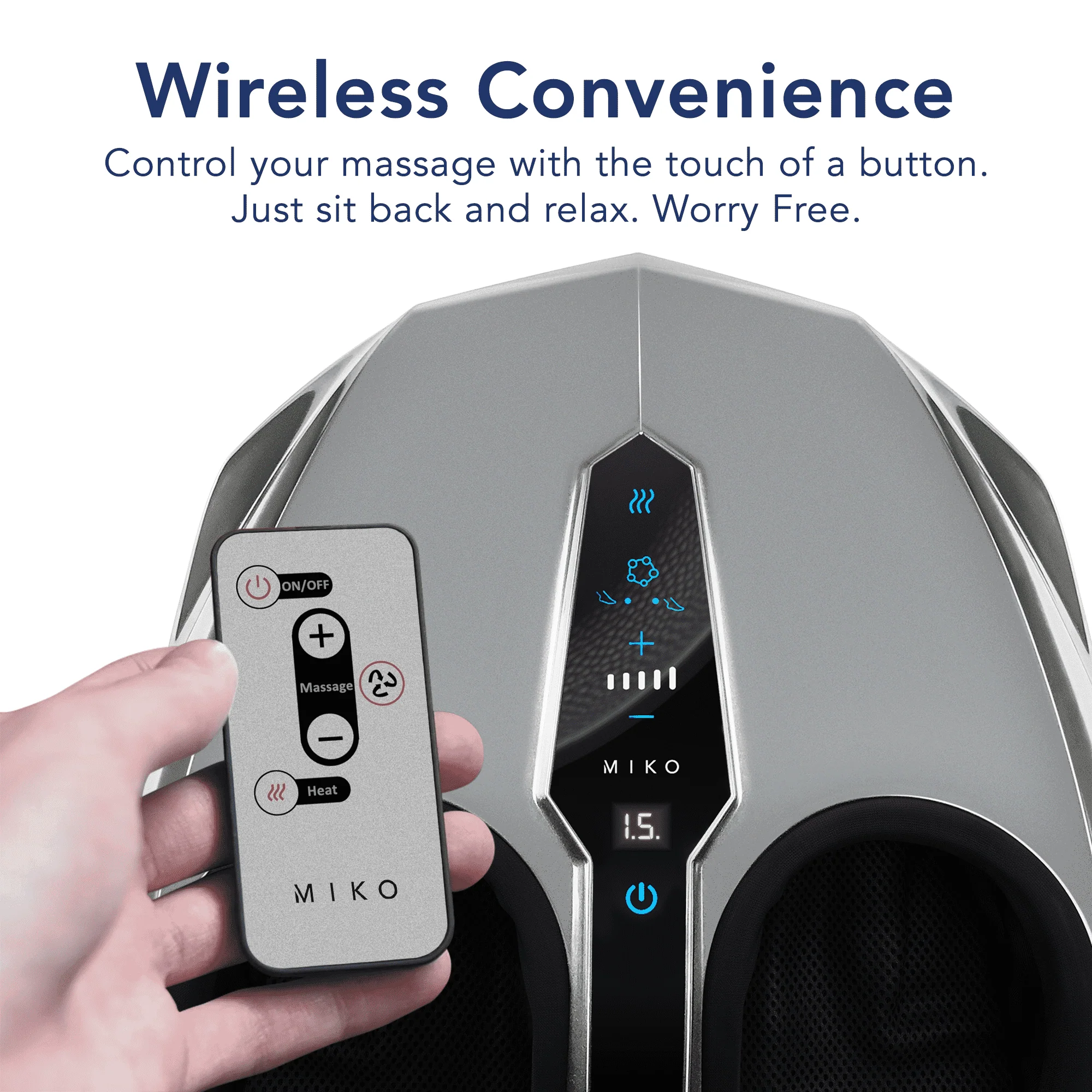Miko Shiatsu Foot Massager Machine Kneading and Rolling with Heat and Pressure Settings, Silver, Includes 2 Remotes