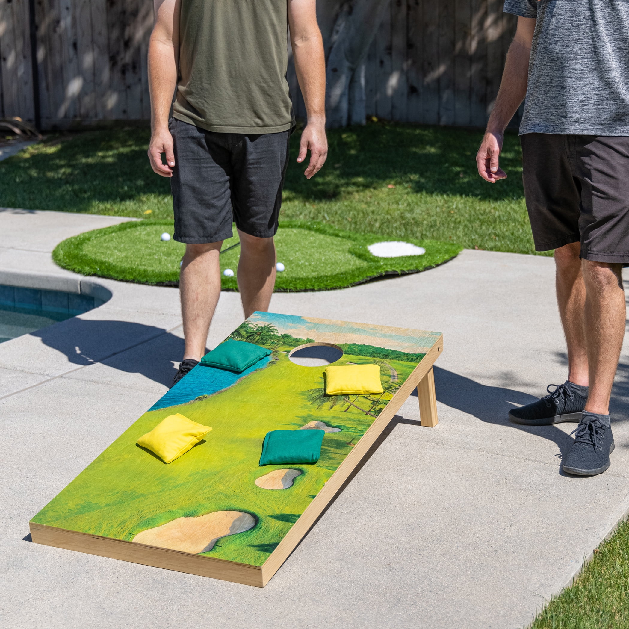 GoSports 4'x2' Regulation Size Premium Wood Cornhole Set - Golf Themed Design