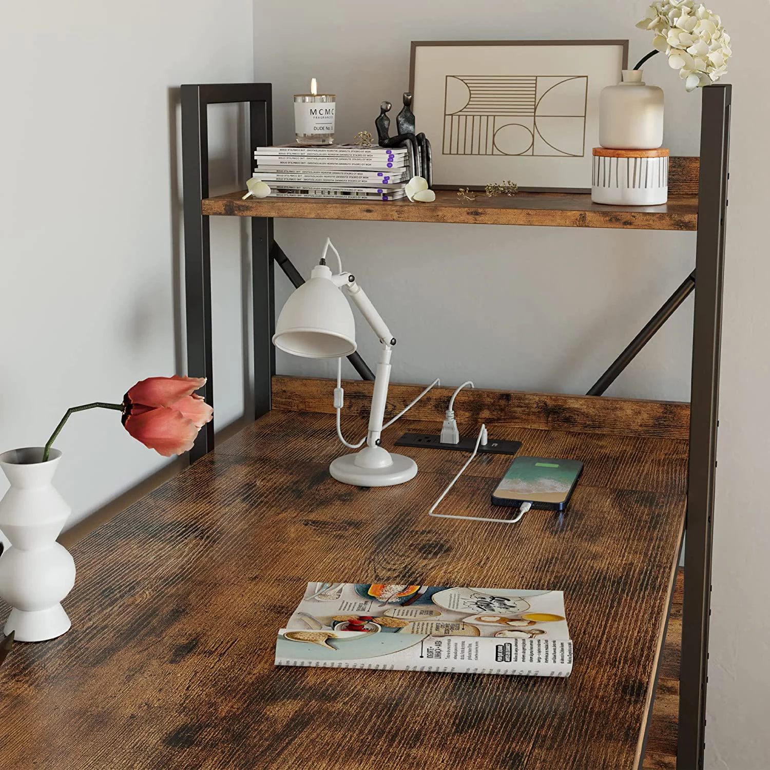 Popular IRONCK Computer Desk 55" with Power Outlet