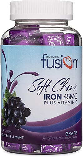 Bariatric Fusion Iron Soft Chew with Vitamin C | Grape Flavored | Chewy Vitamin for Bariatric Patients | Gluten Free | Iron Supplement for Women and
