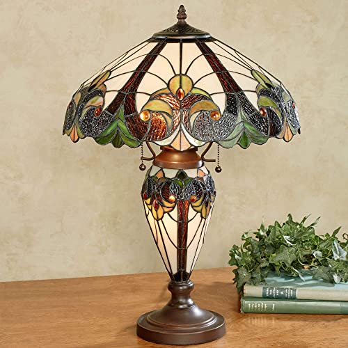 Touch of Class Clavillia Tiffany Style Stained Glass Table Lamp Hunter Green One Size - Lampshade with Nightlight