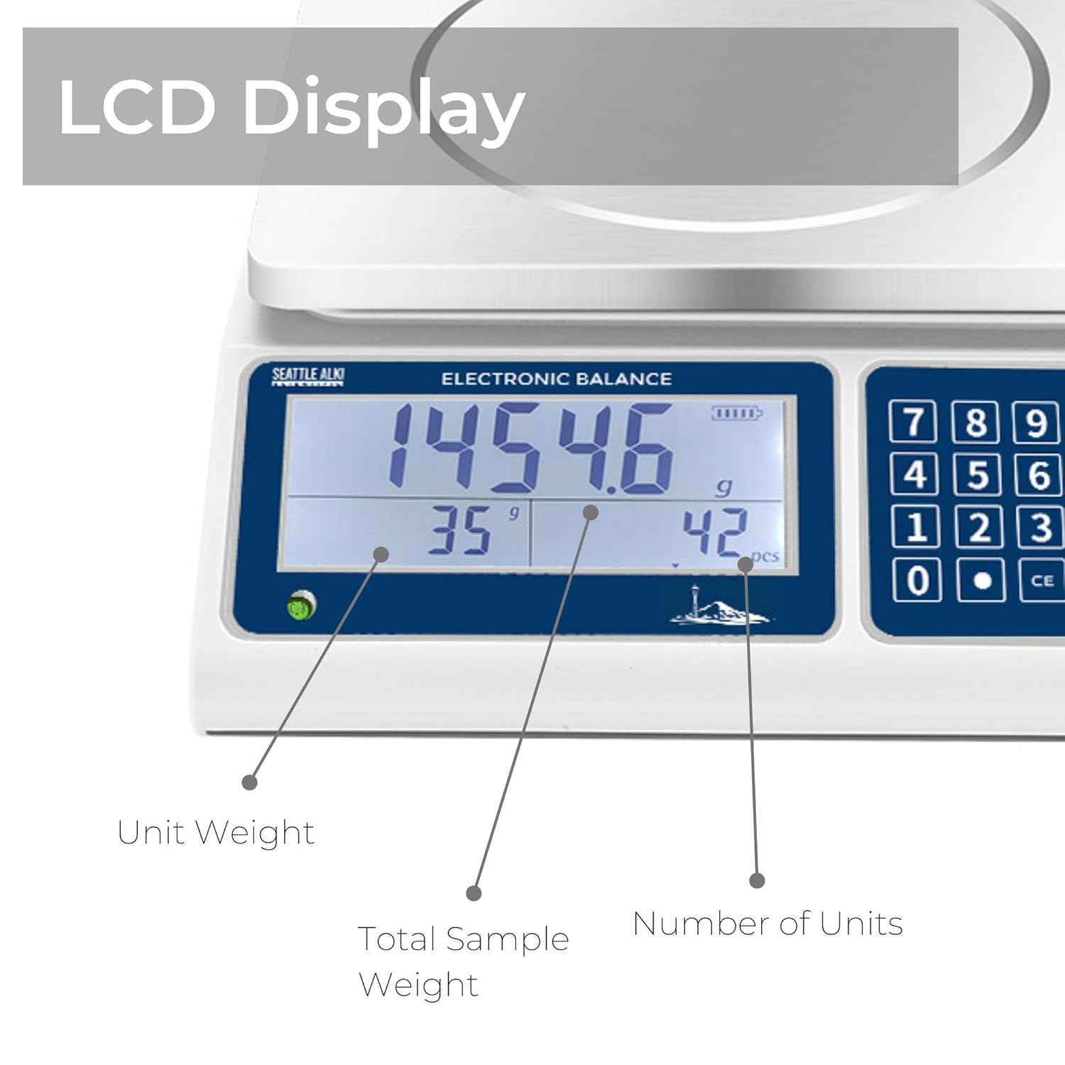 Seattle Alki Scientific Industrial Counting Scale, Digital Balance with 30kg Capacity & 0.5g Accuracy