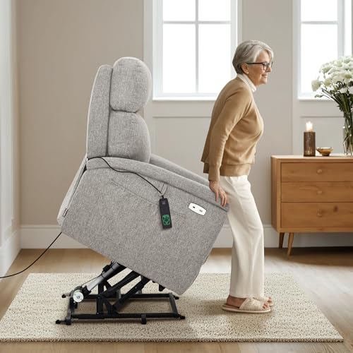 MCombo Power Lift Recliner Chair with Massage and Dual Heating, Adjustable Headrest, Extended Footrest for Elderly People, Fabric R7605 (Dark Grey)