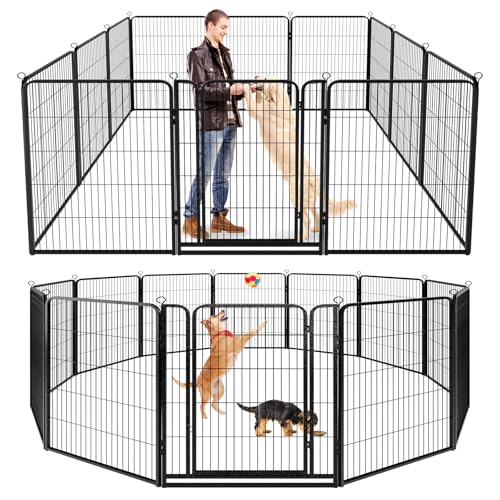 Dog Playpen Outdoor Extra Wide 12 Panels Heavy Duty Anti-Rust Coating-Strengthened Dog Fence 40" Height with Doors Portable for RV Camping Yard