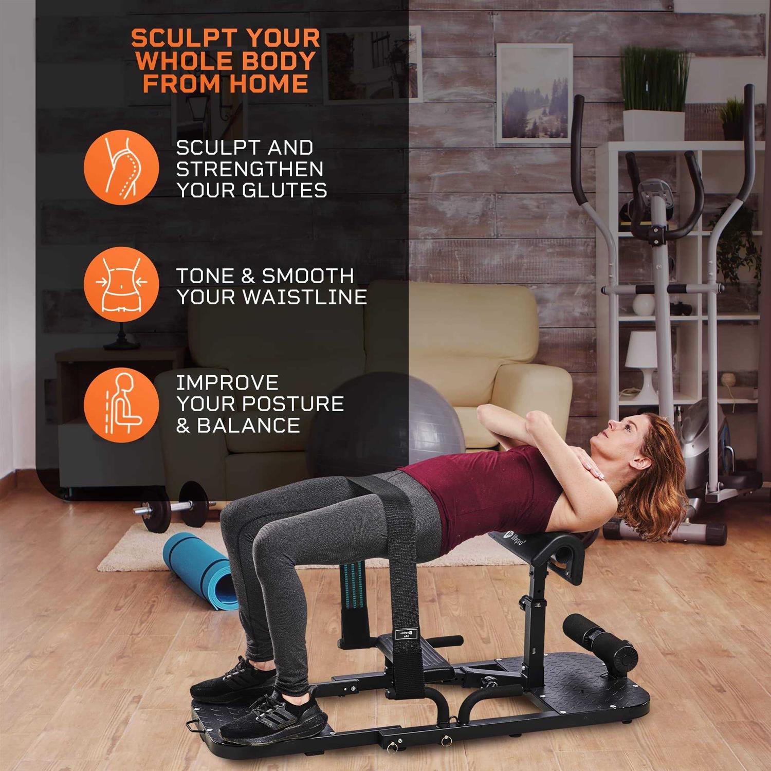 Lifepro Multipurpose Hip Thrust Machine Premium Squat &amp; Glutes Machine Workout Equipment for at Home Gym with Resistance Bands