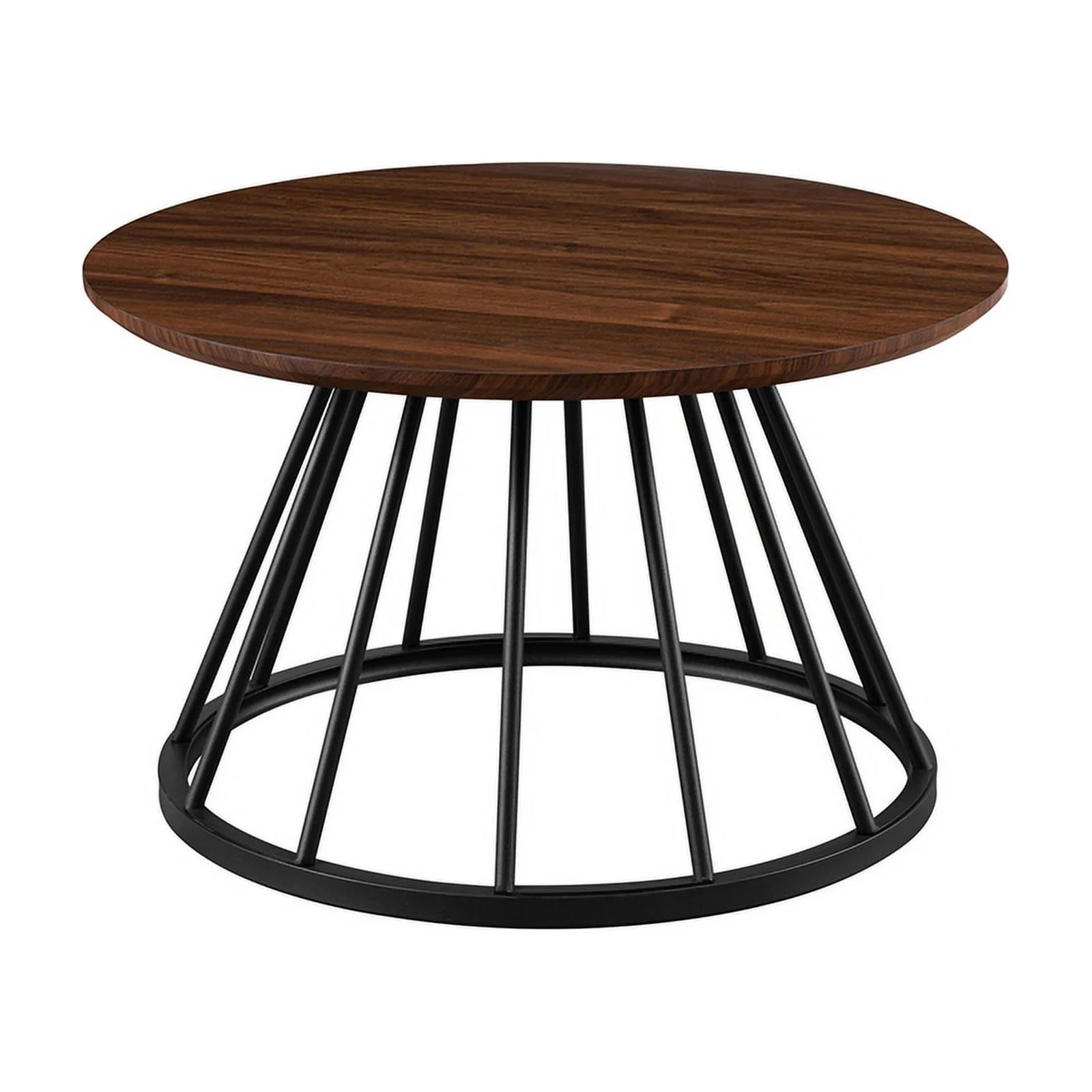 Pemberly Row 30" Wood Coffee Table with Metal Caged Base - Dark Walnut/ Black