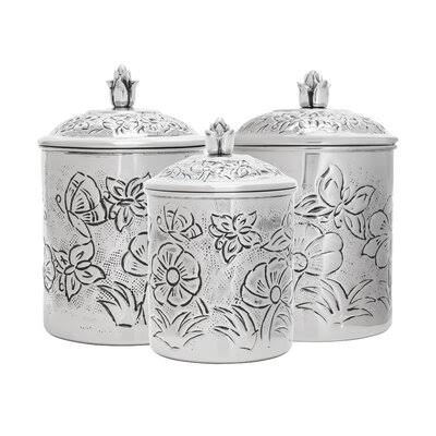Embossed Butterfly 3 Piece Kitchen Canister Set Bungalow Rose