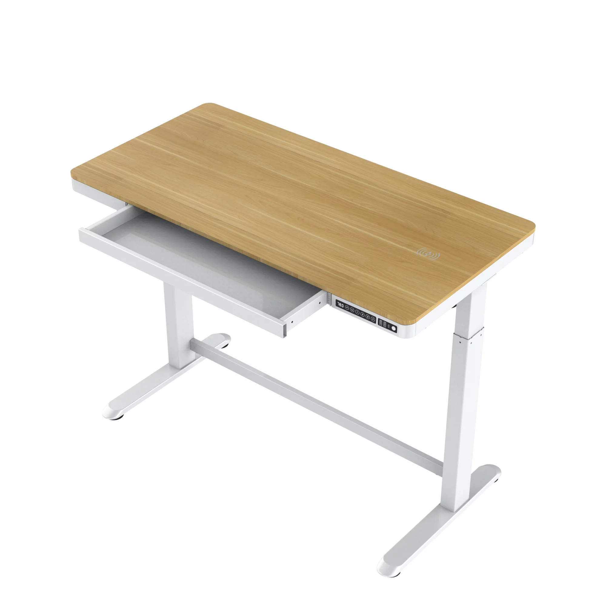 Koble Juno 48" Electric Height-Adjustable Desk with White Frame and Light Wood Foil Top