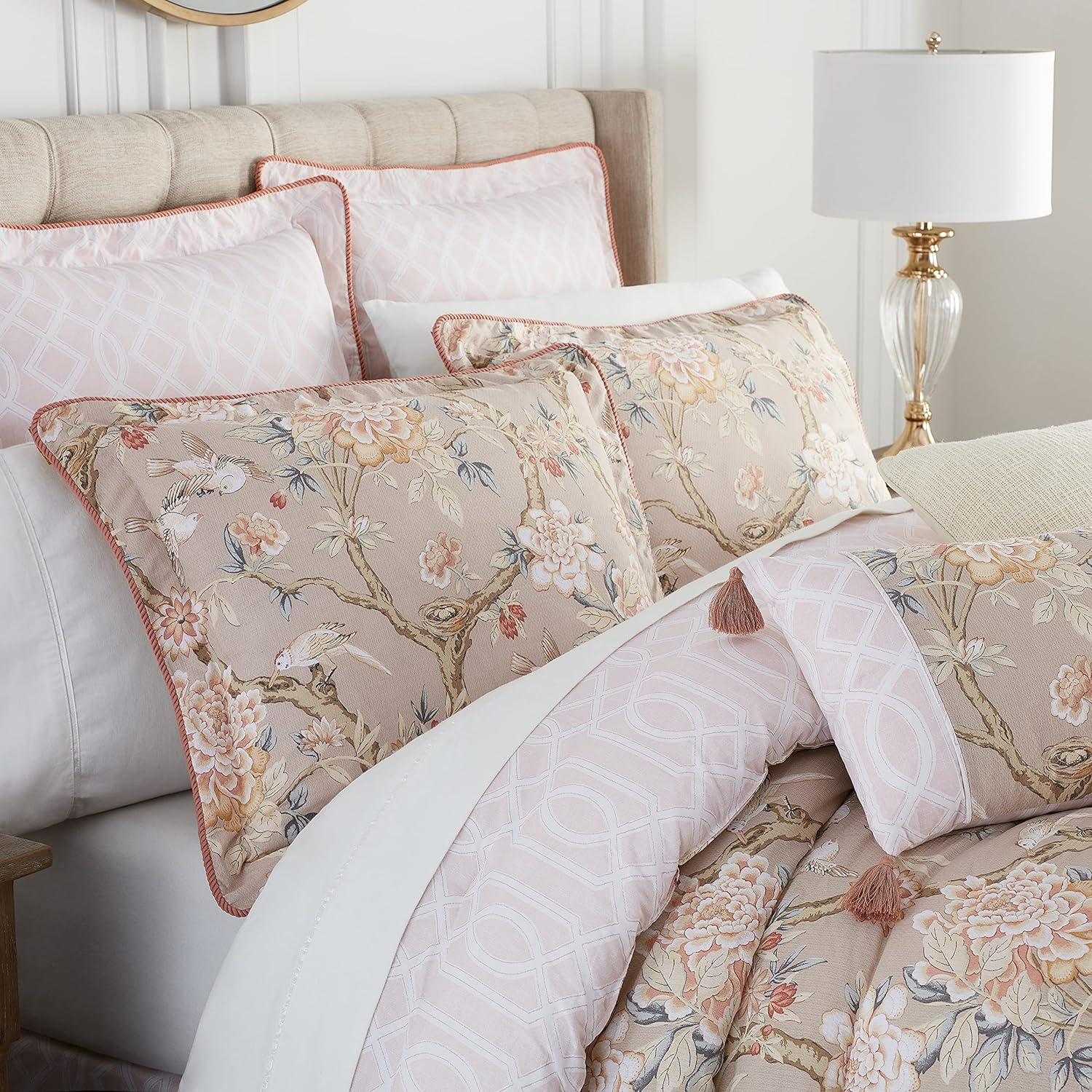 Waverly Peony Gardens 4 Piece Cotton Comforter Set, Embellished All Season Bedding, includes One Comforter, One Bed Skirt and Two Pillow Shams