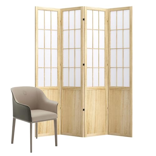 Room Divider, 66.9Inch Tall Japanese Shoji Style Folding Wood Screen with Double Hinges for Home Office Bedroom Hotel Decoration (4Panels, Black)