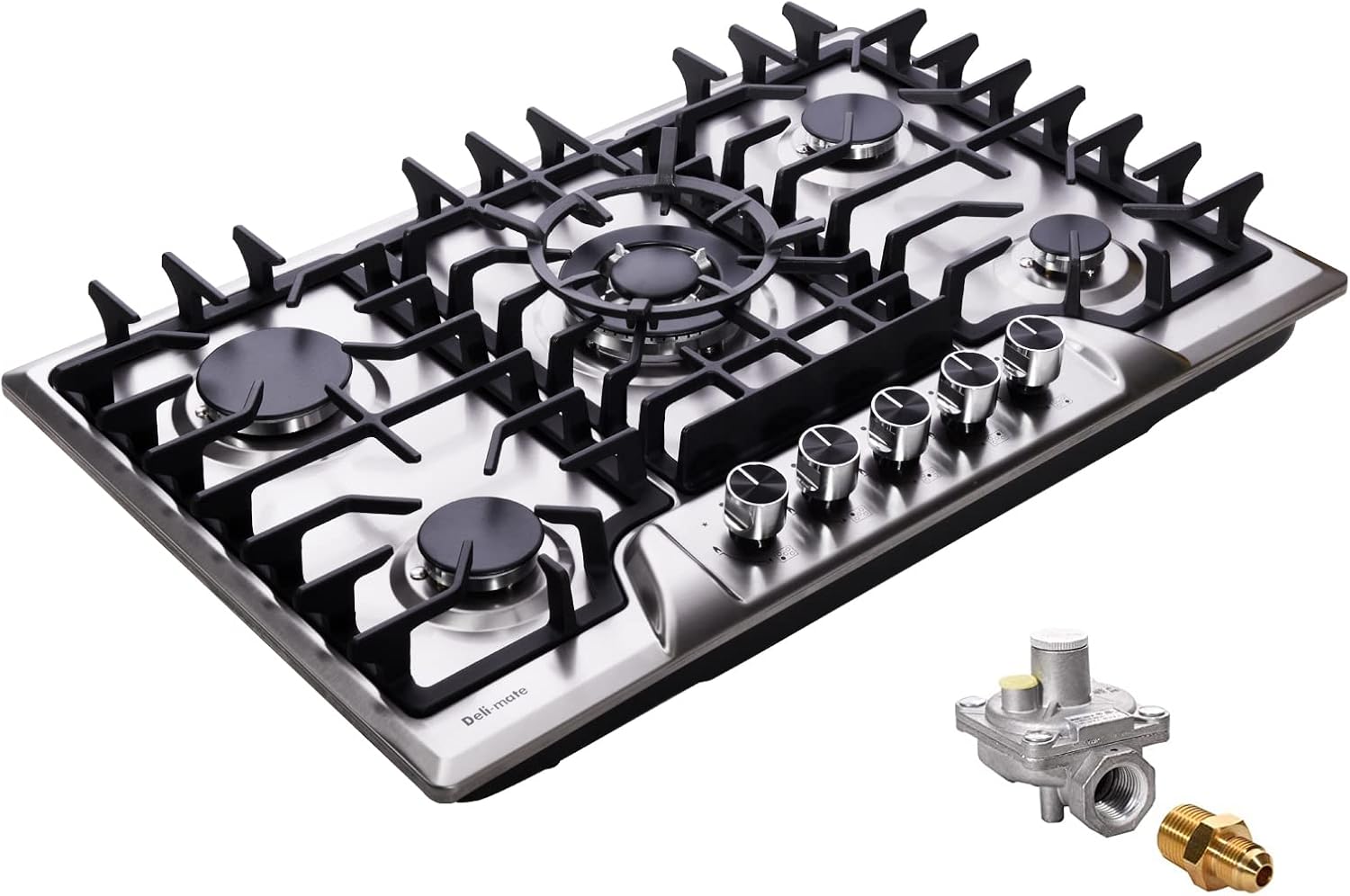 30 Inch Gas Cooktop, Stainless Steel Built-in 5 Burners Gas Stovetop LPG/NG Convertible Gas Stove Top Dual Fuel Gas Hob DM5722