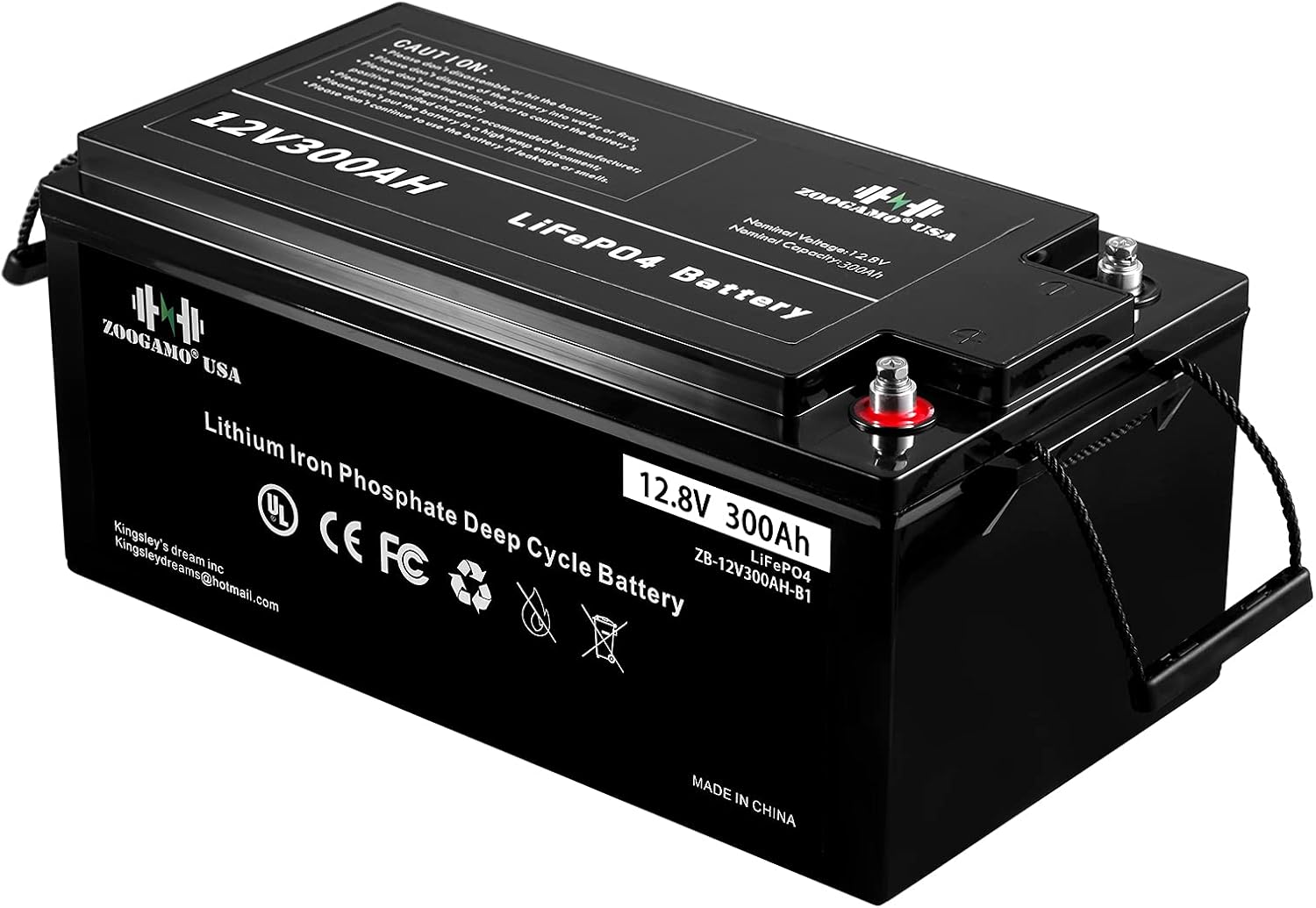 ZOOGAMO 12V 300Ah Lithium LiFePO4 Deep Cycle Rechargeable Battery with Built-in BMS, 3000+ Cycles & 10-Year Lifetime, Perfect for RV, Solar, Marine