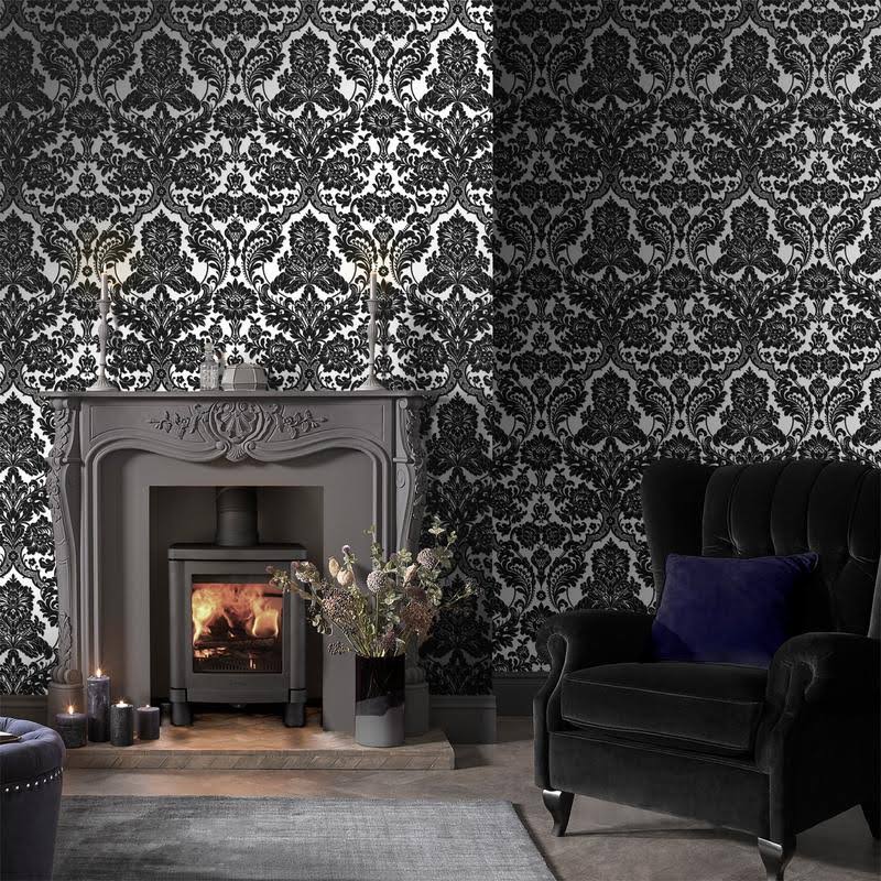 Graham u0026 Brown Gothic Damask Noir Wallpaper