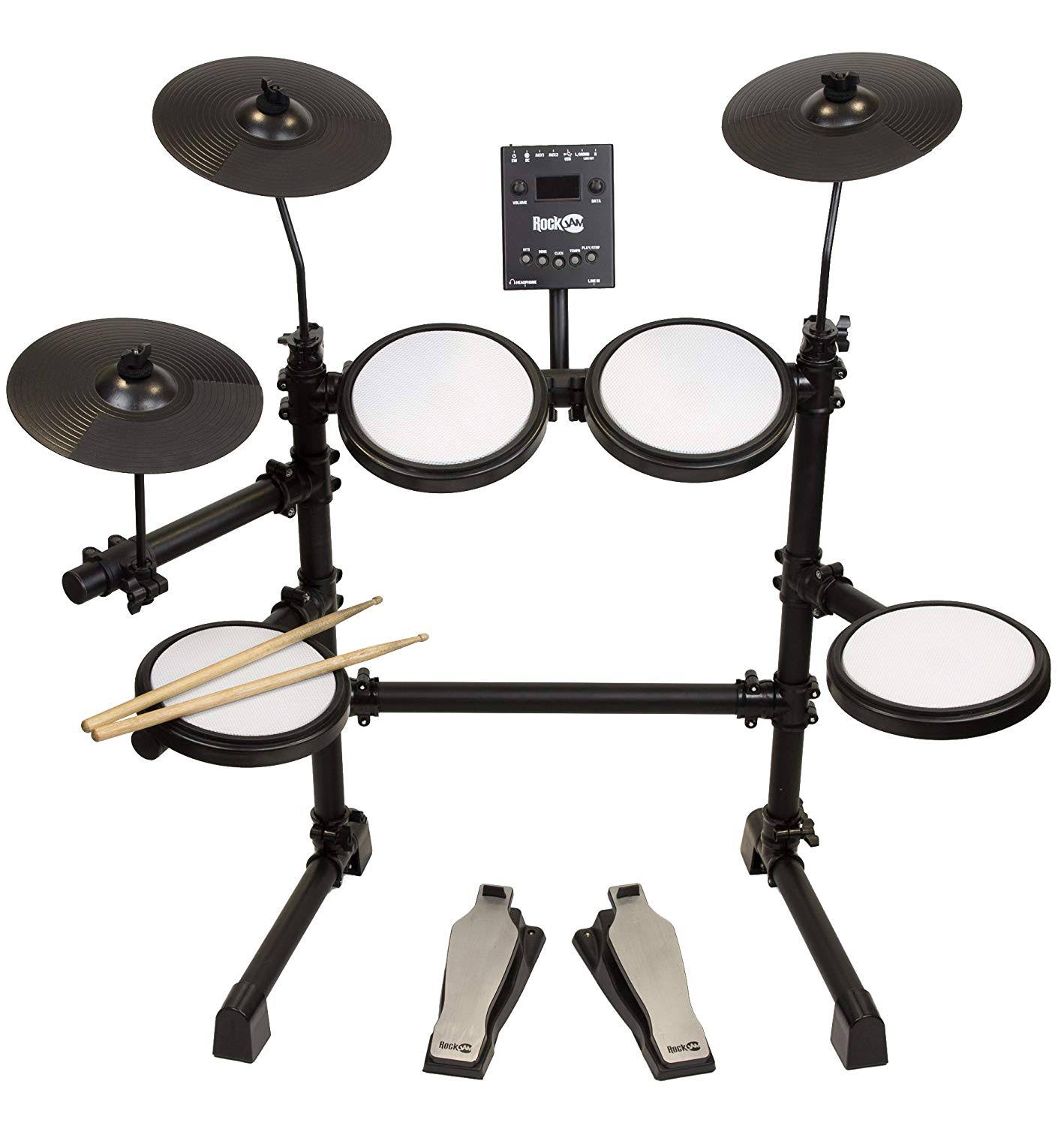 RockJam DDMESH500, 8 Piece Electronic Mesh Head, Easy Assemble Rack and Drum Module Including 30 Kits Set - Megean
