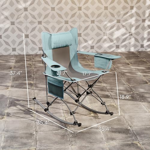 Outsunny Folding Rocking Camping Chairs for Adults, Portable Outdoor Rocking Chairs with Headrest, Cooler Bag, Cup Holder