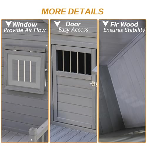 Outdoor Wooden Dog House,Waterproof Kennel with Deck and Sloped Roof,High Stability Pet Dog Cage for Small/Medium Puppy