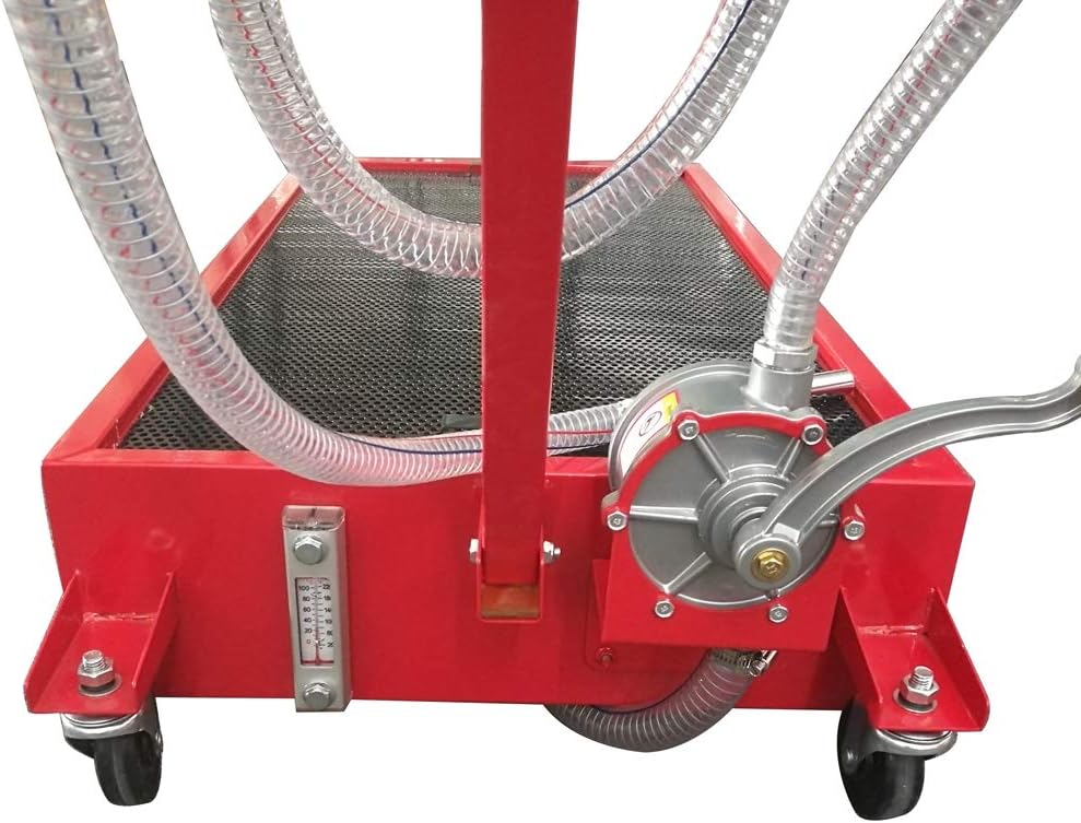 MTFY Portable 20 Gallon Oil Drain Pan with Pump,Truck Car Oil Drain Pan Low Profile with 8' Hose, Red