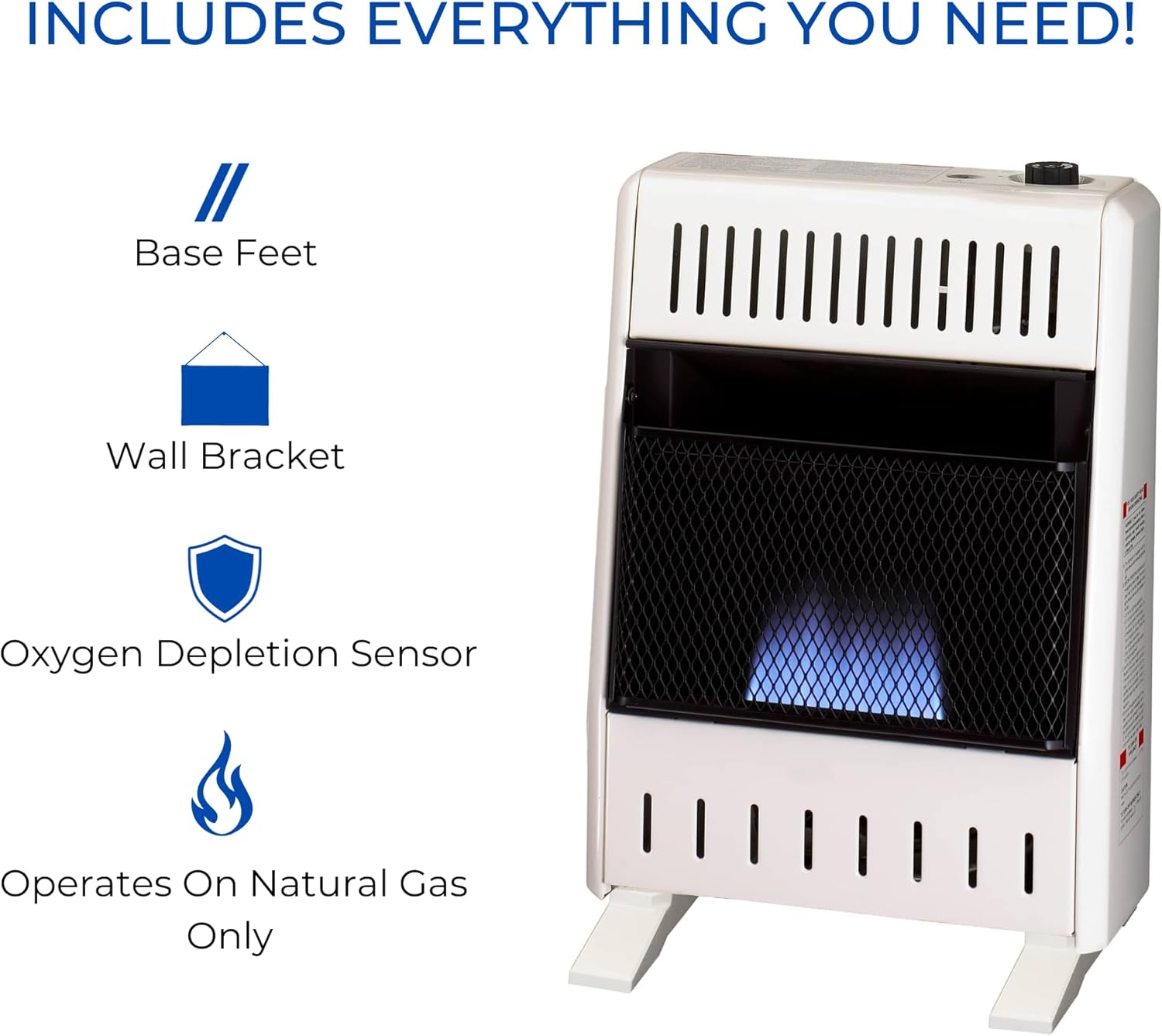 ProCom MN100TBA-B Ventless Natural Gas Blue Flame Space Heater with Thermostat Control for Home and Office Use, 10000 BTU, Heats Up to 500 Sq. Ft.