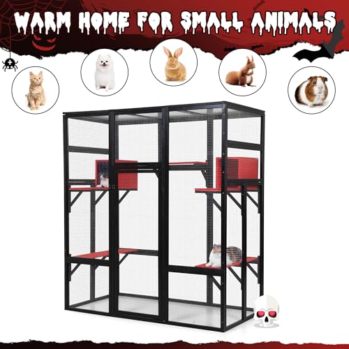 COZIWOW 70Inches Large Stable Spacious Wooden Catio Outdoor Cat Enclosure with Perches and Condos, Cat Cage Indoor with Waterproof Roof