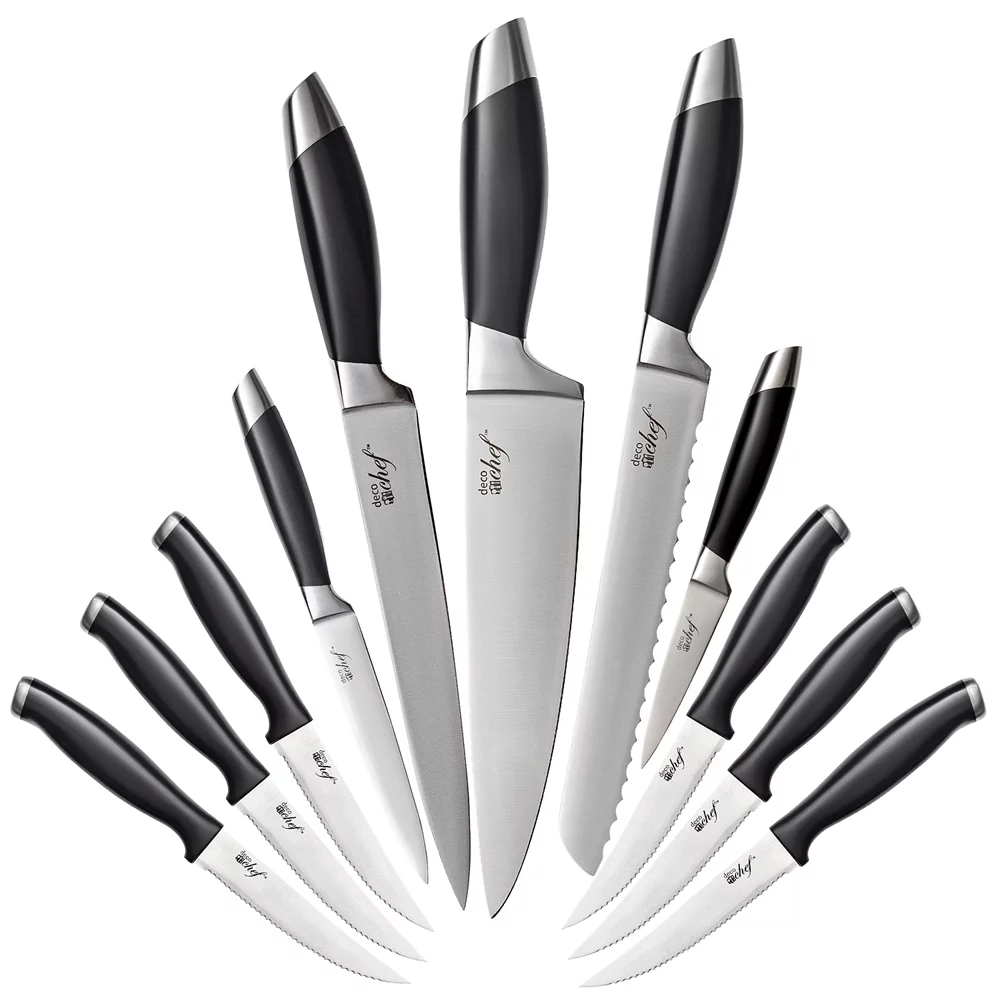 Cuisinart FP-13DSV Elemental 13 Cup Food Processor with Dicing Kit Silver Bundle with Deco Chef Gourmet 12 Piece Stainless Steel Knife Set with