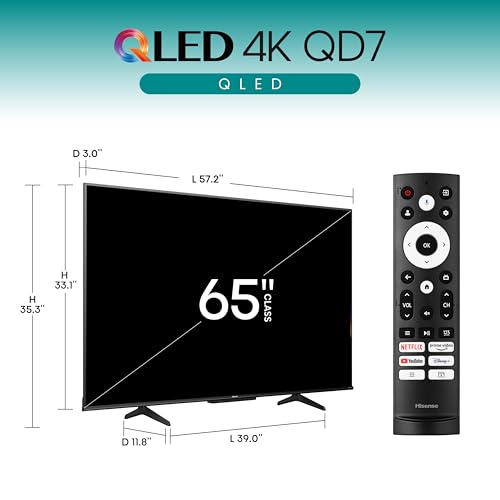 Hisense 75-Inch Class QD7 Series QLED 4K UHD Google Smart TV (75QD7N, 2024 Model) - QLED, Native 144Hz, Motion Rate 240, Direct Full Array