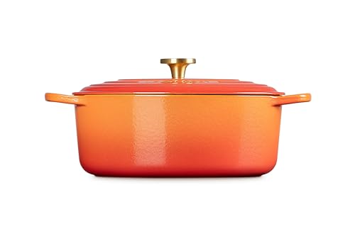 Le Creuset Enameled Cast Iron Signature Oval Dutch Oven, 15.5 qt., Flamme Doree with Crucible Knob