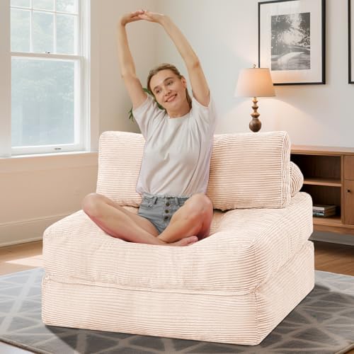 HABUTWAY Folding Sofa Bed, Convertible Sleeper Chair Bed w/Dual-Pillow & Handle, Foldable Floor Sofa Lounge w/Back Support for Living Room, Bedroom