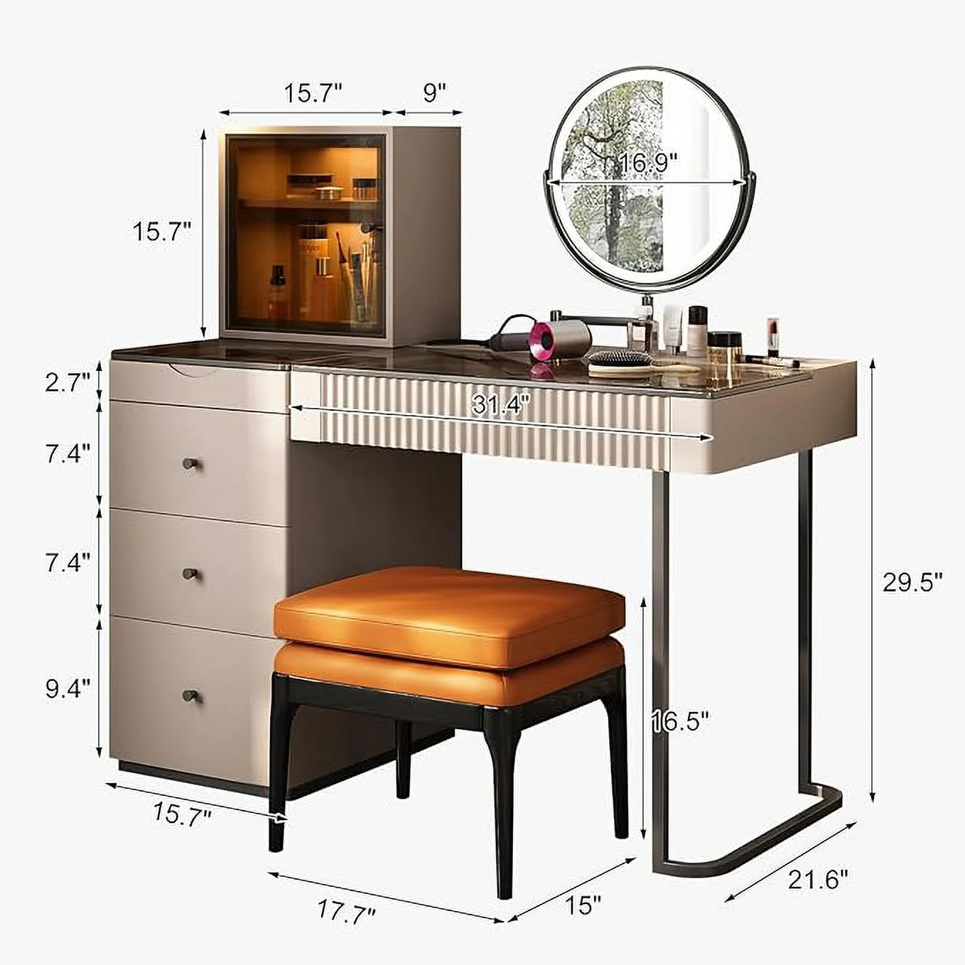 Lartis Premium Makeup Vanity Table with Stool,Very Easy to Assemble，Dressing Table,Vanity Desk,Dresser Desk,LED Lighted Mirror