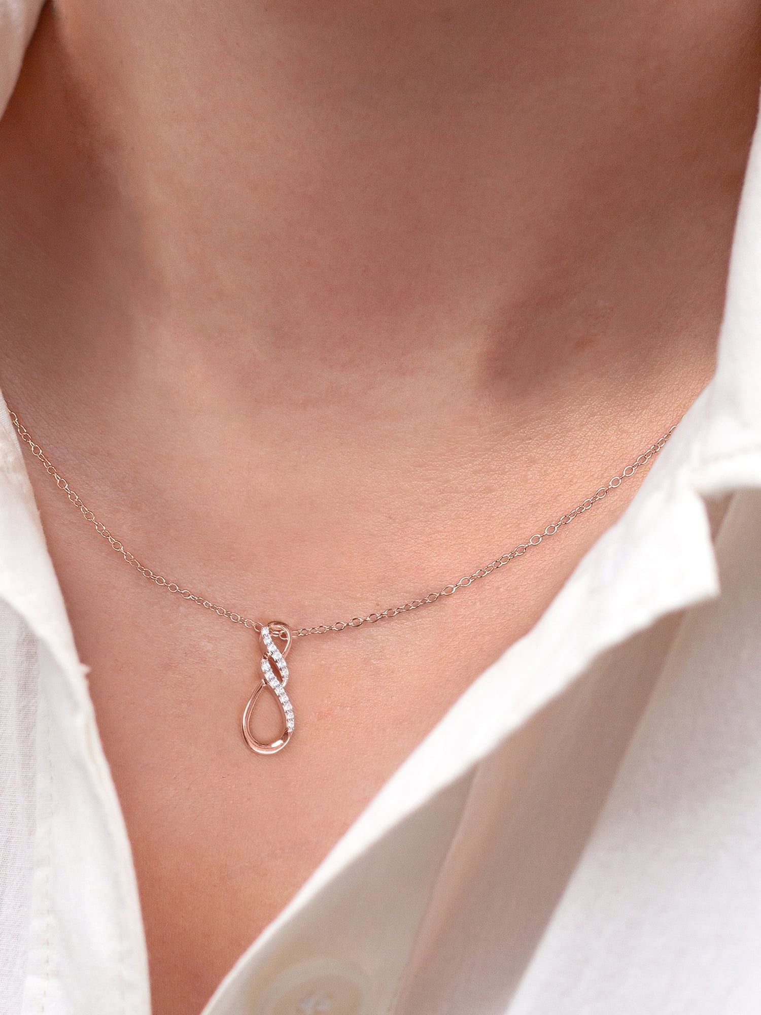 Imperial 10K Rose Gold 1/15Ct Diamond Infinity Pendant Necklace for Women