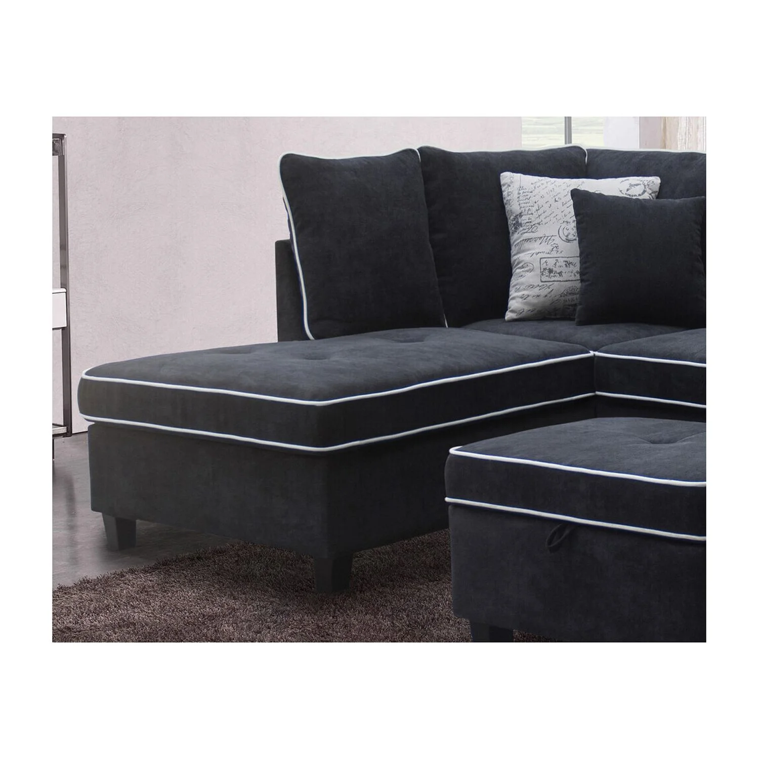 Blissful Nights Country Cottage Fabric Sectional Sofa With Left-Facing Chaise And Storage Ottoman