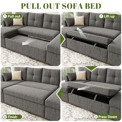 Oversized Sleeper Sofa Couch, 110 inch 2 in 1 Pullout Couch Bed with Double Storage Chaise