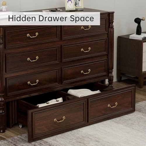 Murphy Bed Cabinet Full, Solid Wood Murphy Bed with 2 USB & 2 Charging Ports, Large Storage Drawer for Home Office or Small Space