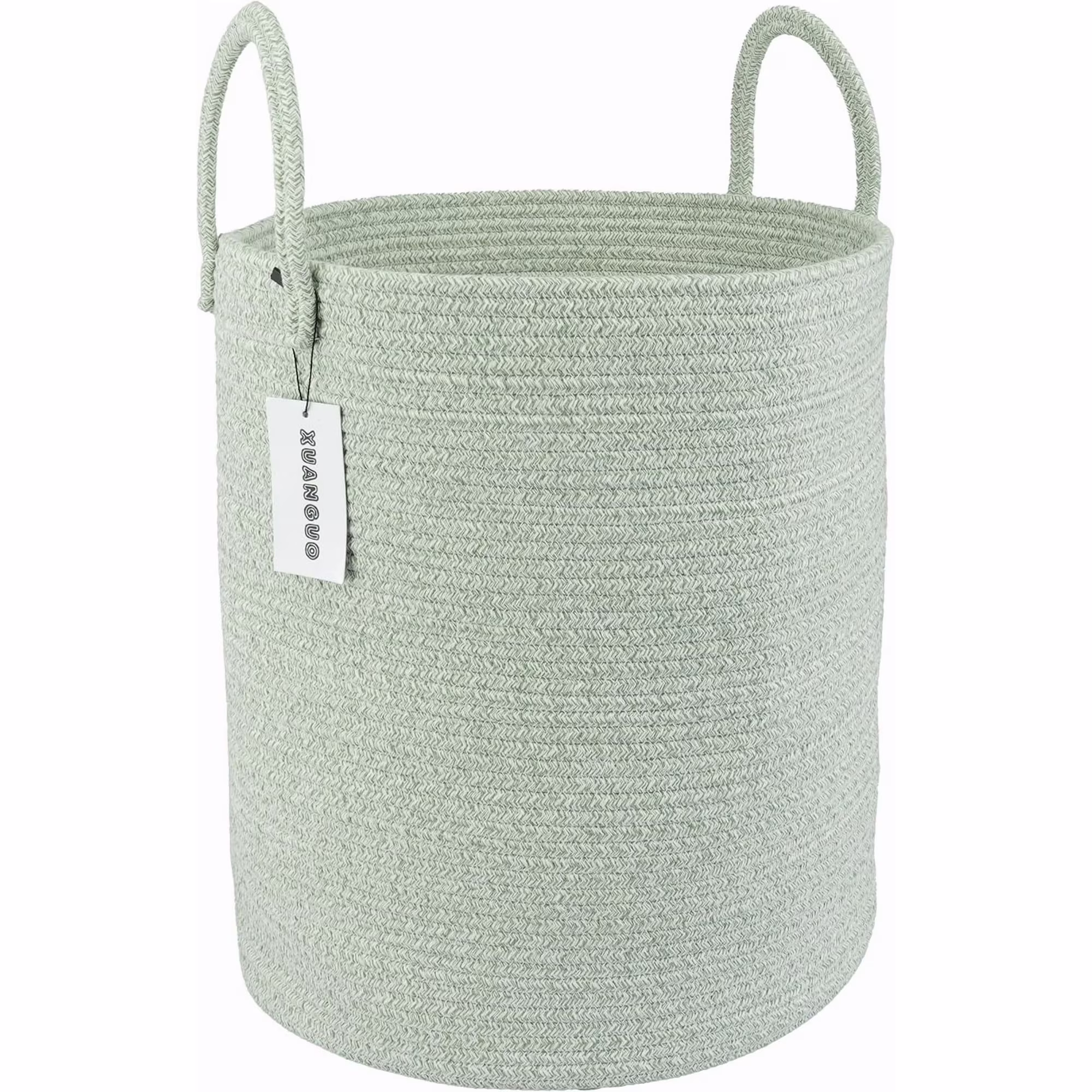WarmHaven Cotton Rope Laundry Basket Hamper for Clothes Woven Storage Basket for Living Room Bedroom Boho Tall Rope Baskets for Blanket Toys Pillow